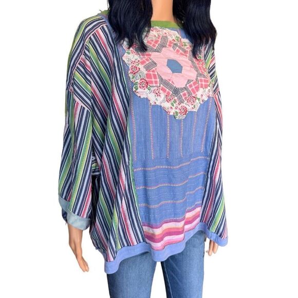 Upcycled Square Patchwork Quilt Boho Tunic Top Size Large XXL - Picture 4 of 5
